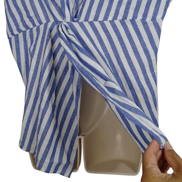 Shein Curve Blue White Stripe Blouse Women OXL 12 With Back Twist Detail - Picture 3 of 7